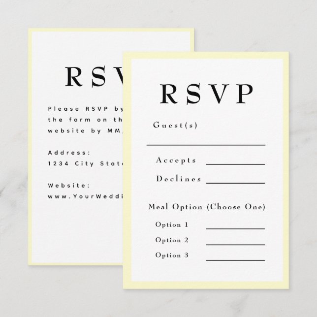 Resposta de Casamento Atemporal Butter Yellow (Frente/Verso)
