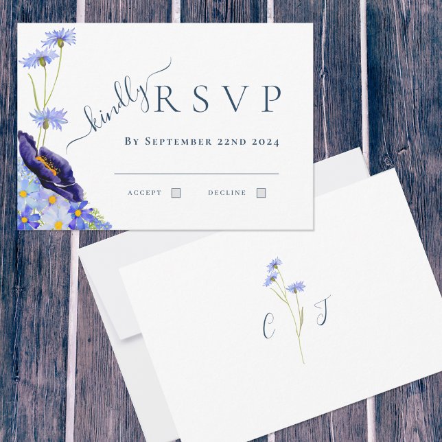 Resposta de Casamento Azul de Flor Silvestre Elega (Summer florals blue watercolor wildflowers original artwork by artist Catherine Sweetman )