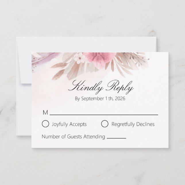 Resposta de Casamento Boho Chic Rosa Romântica e C (Frente)
