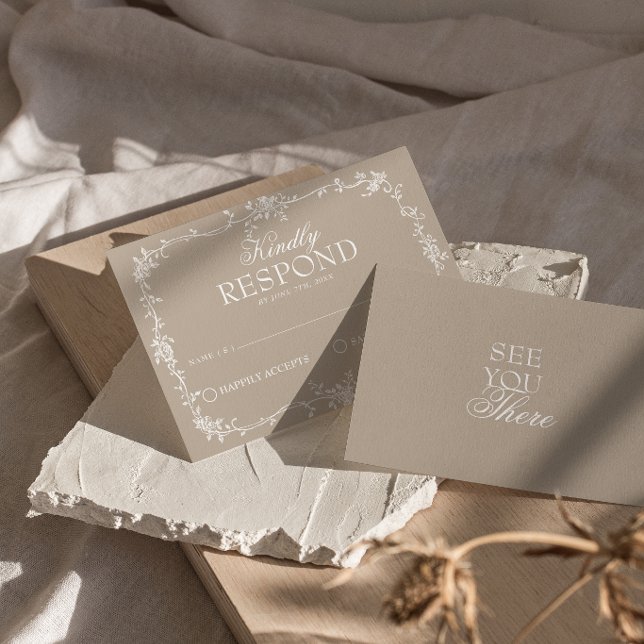 Resposta de Casamento Boho Floral Bege Macio Chiqu (Criador carregado)