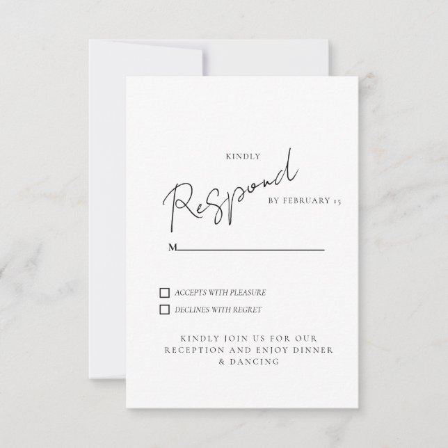 Resposta de Casamento Branco RSVP Jantar e Dança (Frente)