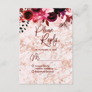 Resposta de Casamento Burgundy Floral & Rose Gold 