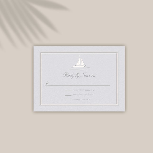 Resposta de Casamento Costeiro de Barcos de Frame  (coastal wedding reply respond rsvp card modern classic formal traditional frame faux embossed boat)