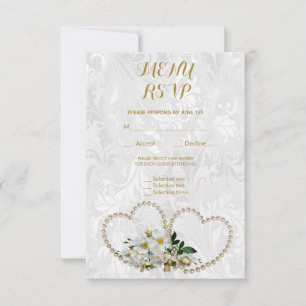 Resposta de Casamento Damask Corações e Flores de