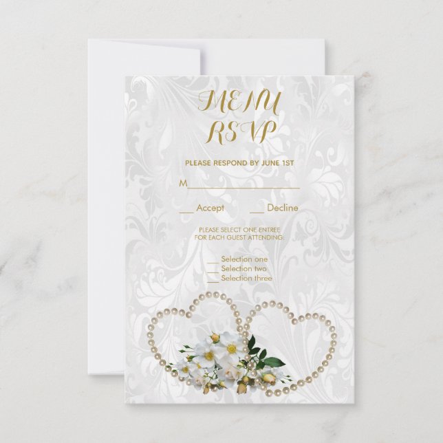 Resposta de Casamento Damask Corações e Flores de  (Frente)
