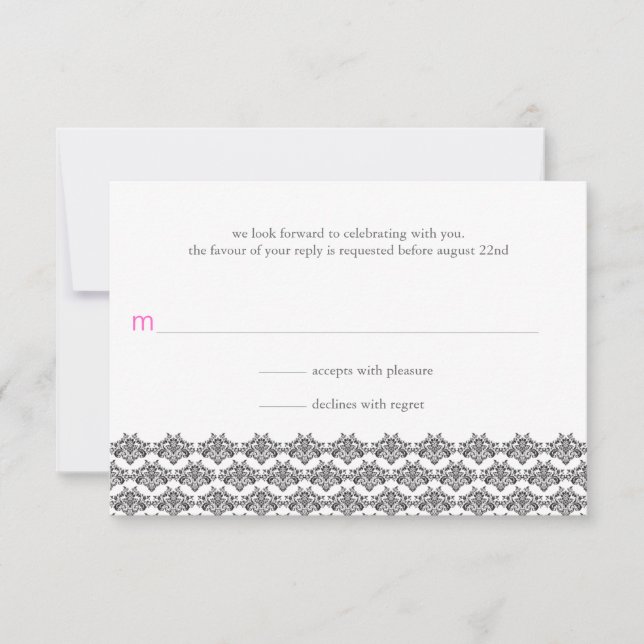 Resposta de Casamento Damask Simplicity Preto Rosa (Frente)
