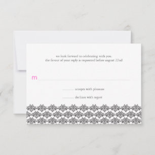 Resposta de Casamento Damask Simplicity Preto Rosa