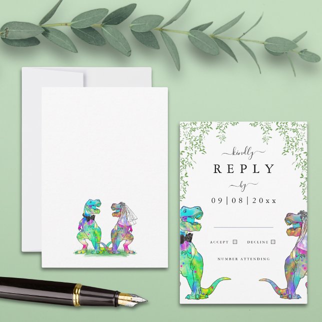 Resposta de Casamento de Dinossaur Eucalyptus (Dinosaur theme botanical wedding rsvp enclosure card)