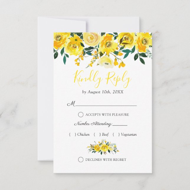 Resposta de Casamento Floral Amarelo Limão de Verã (Frente)