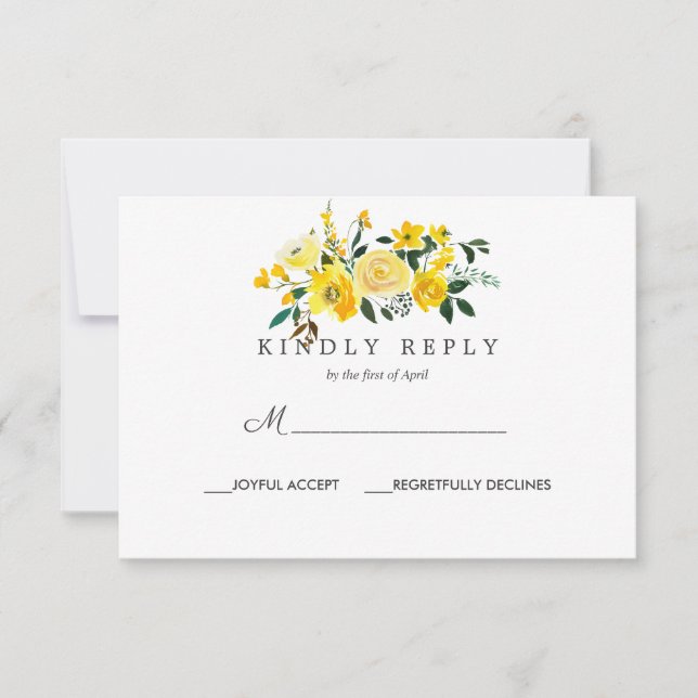 Resposta De Casamento Floral Amarelo Vibrante Rsvp (Frente)