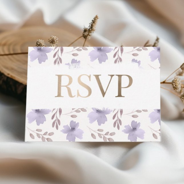 Resposta de Casamento Floral Aquarela Roxo Rústico (Criador carregado)