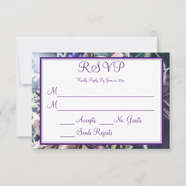 Resposta de Casamento Floral Roxo Elegante (Frente)