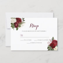 Resposta de Casamento Floral Vermelho Burgundy Rom