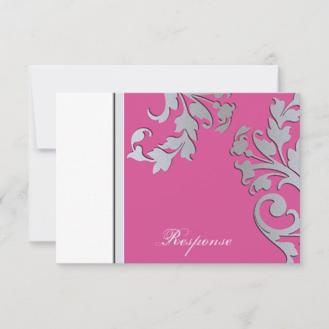 Resposta de Casamento Fuchsia Pink & Silver RSVP (Frente)