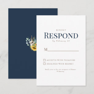 Resposta de Casamento Girassol Dourado & Azul-Mari