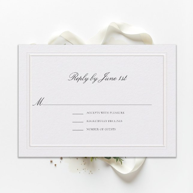 Resposta de Casamento Pérola Clássica Moderna e El (modern classic wedding rsvp reply double frame elevated pearl formal traditional calligraphy stately)