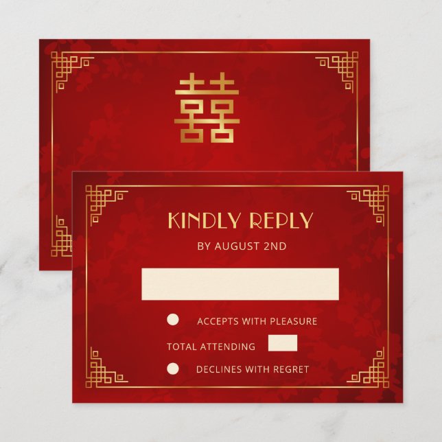 Resposta de Casamento Quadro Chinês Dourado Vermel (Frente/Verso)