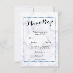Resposta de Casamento Romântico Azul Mármore Menu