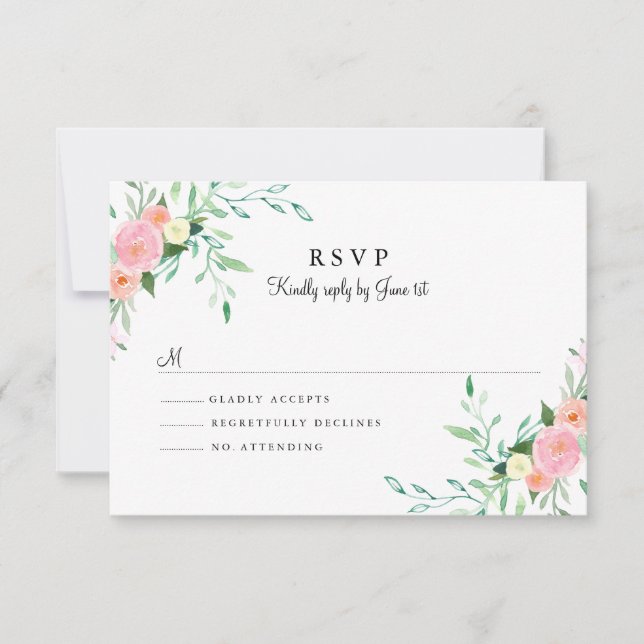 Resposta de Casamento Rosa Doce Aquarela Pêssego (Frente)