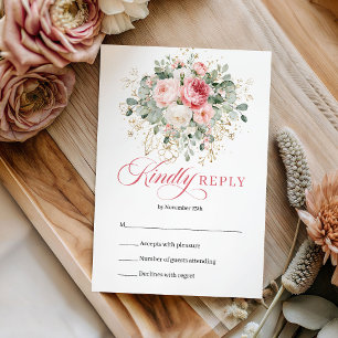 Resposta de Casamento Rosas Beije Eucalipto Dourad