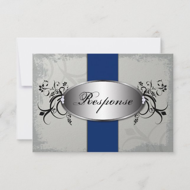 Resposta de Casamento RSVP Cartão Real Cinza Azul (Frente)