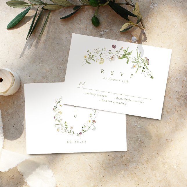 Resposta de Casamento Rústico Boho Flor de Campo V (Sage Green Wildflower Rustic Boho Wedding RSVP)