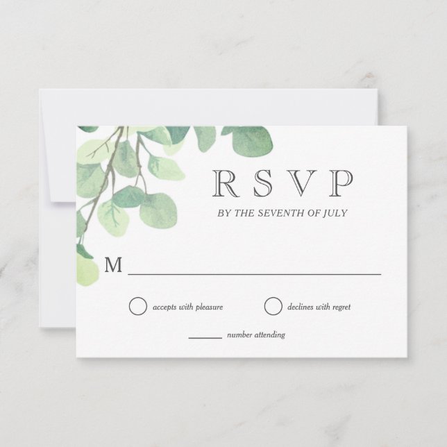 Resposta de Casamento Simples Eucalyptus Greenery  (Frente)