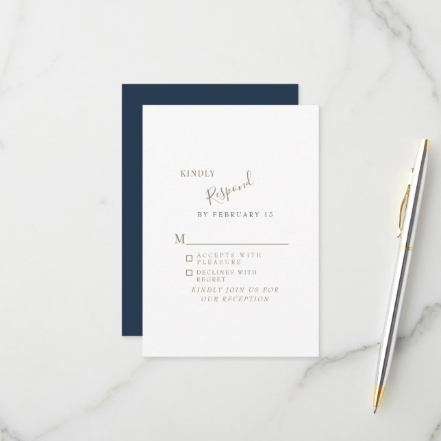 Resposta de Casamento Simples Moderna Azul-Marinho (Frente/Verso In Situ)