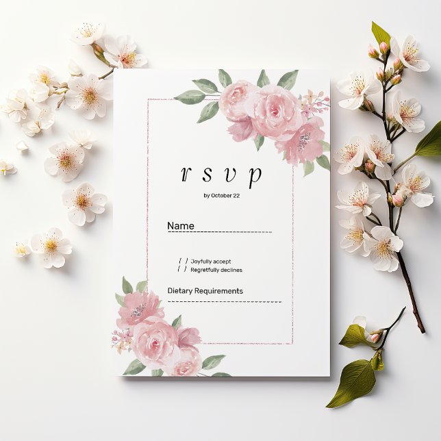 Resposta de convite floral verde menta pastel rosa (Botanical mint green pastel pink floral RSVP)
