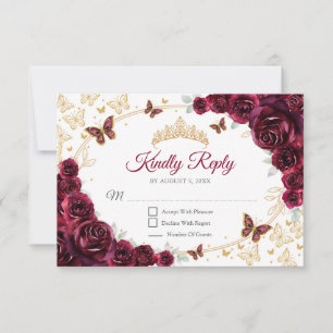 Resposta de Quinceanera Floral Dourada Borgonha