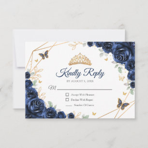 Resposta de Quinceanera Floral Dourado Azul-Marinh