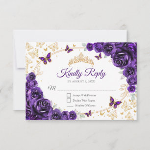 Resposta de Quinceanera Floral Dourado Roxo