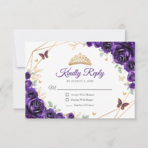 Resposta de Quinceanera Floral Dourado Roxo