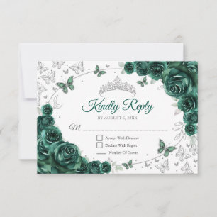 Resposta de Quinceanera Floral Esmeralda Prata