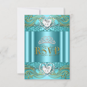 Resposta de RSVP Azul Turquesa Dourado Quinceanera