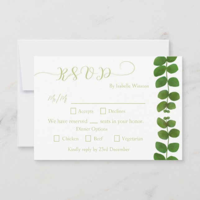 Resposta de RSVP Chic Verde de Casamento (Frente)