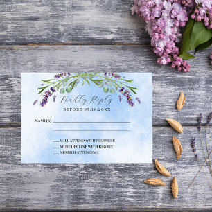 Resposta de RSVP de casamento azul com folhagem de