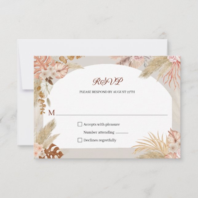 Resposta de RSVP de Casamento Boho Pampas Grass (Frente)