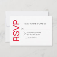 Resposta de RSVP de Casamento Branco Vermelho Mode