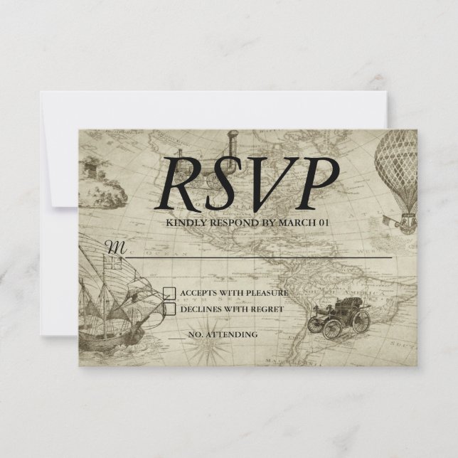 Resposta de RSVP de Casamento com Mapa Vintage Mod (Frente)