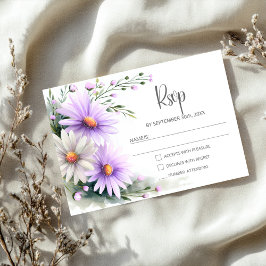 Resposta de RSVP de Casamento com Margaridas Roxas
