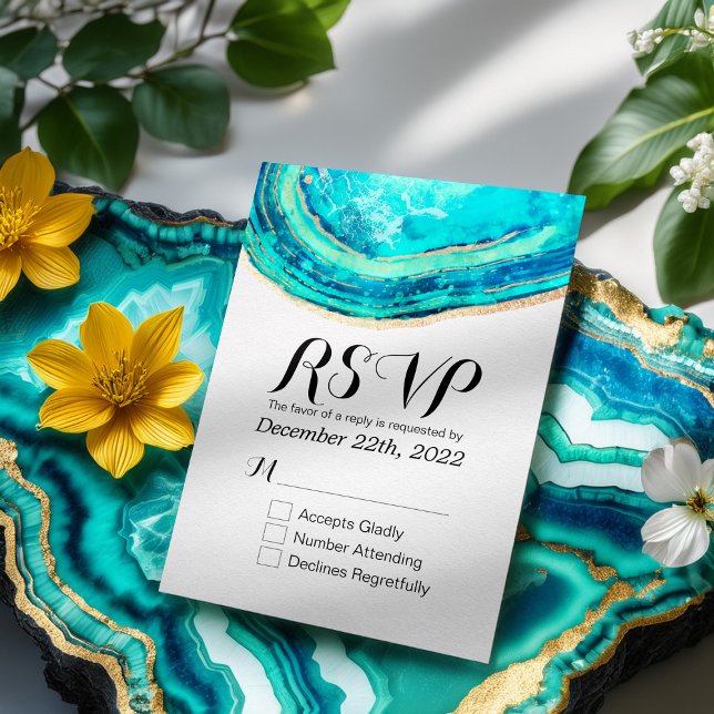 Resposta de RSVP de Casamento de Teal Elegante e G (Criador carregado)