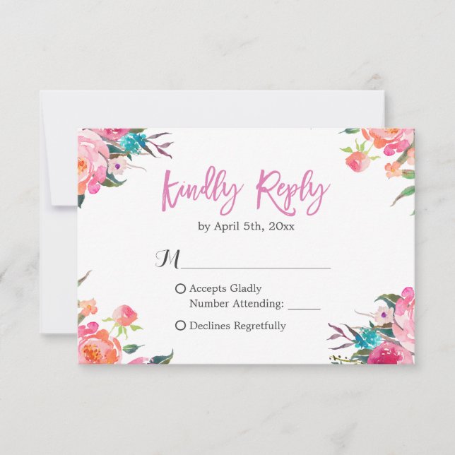 Resposta de RSVP de Casamento Floral de Watercolor (Frente)