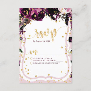 Resposta de RSVP de Casamento Floral e Dourado Chi