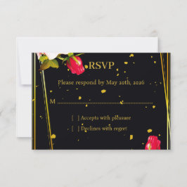 Resposta de RSVP de casamento floral preto e doura