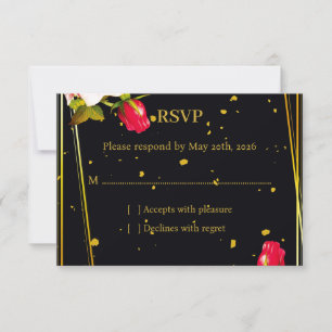 Resposta de RSVP de casamento floral preto e doura
