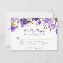 Resposta de RSVP de Casamento Floral Roxo Violeta 