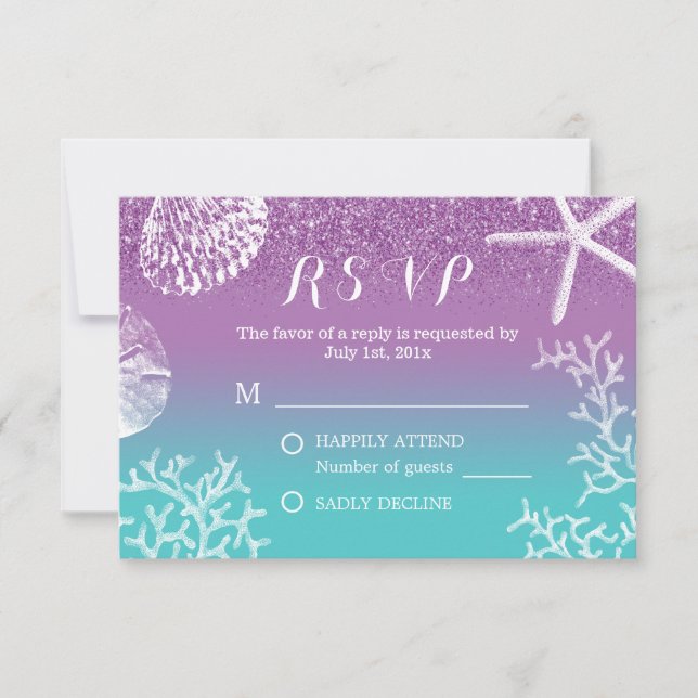 Resposta de RSVP de Casamento na Praia com Lavanda (Frente)
