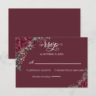 Resposta de RSVP de Casamento Rosa Borgonha Eucali