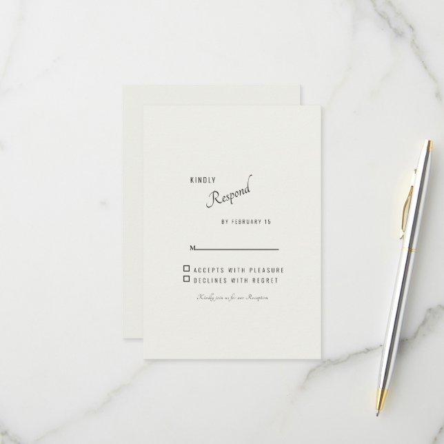 Resposta de RSVP de Casamento Simples Moderna Crem (Frente/Verso In Situ)